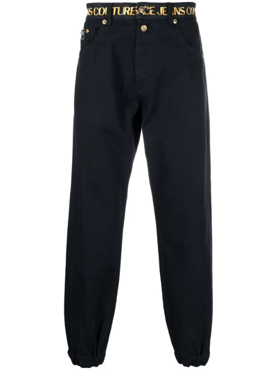 Versace Jeans Couture Logo Waistband Trousers In Schwarz