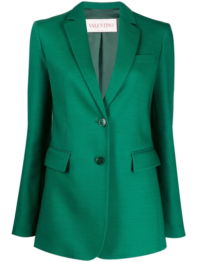 Valentino Single-breasted Wool-silk Blazer In Green