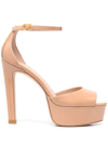 Stuart Weitzman Disco Patent-leather Platform Sandals In Braun