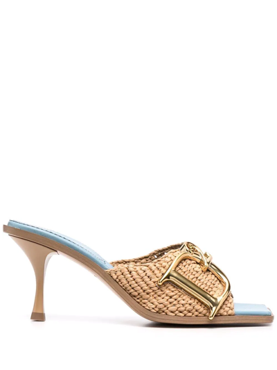 Dsquared2 70mm D2 Statement Raffia & Leather Mules In 황갈색