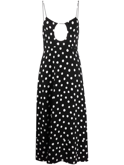 Saint Laurent Polka Dot Midi Dress In Black