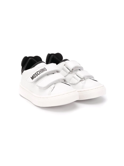 Moschino Kids' Teddy Bear-embellished Low-top Trainers In White/blk
