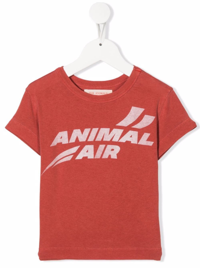 The Animals Observatory Kids' Logo-print Short-sleeved T-shirt In Red