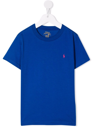 Ralph Lauren Kids' Logo-embroidered Cotton T-shirt In Blue