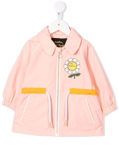 Mini Rodini Babies' Flower Drawstring Rain Jacket In Pink