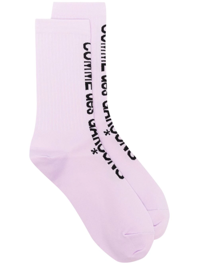 Comme Des Garçons Mid-calf Logo-knit Socks In Purple