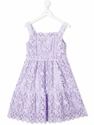 Self-portrait Kids' Azaelea Floral-embroidered Lace Dress 4-12 Years In Purple