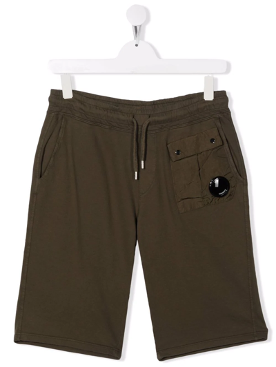 C.p. Company Kids' Logo-patch Cotton Shorts In Green