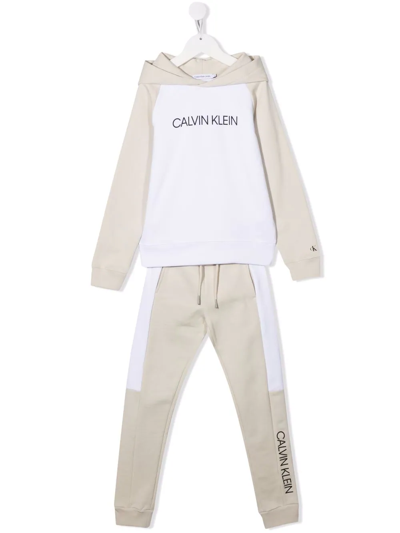 Calvin Klein Kids' Colour-block Tracksuit Set In White