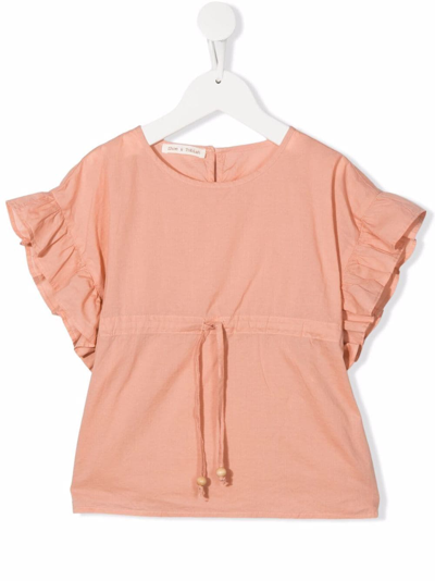 Zhoe & Tobiah Kids' Ruffle-trimmed Short-sleeve Blouse In Pink