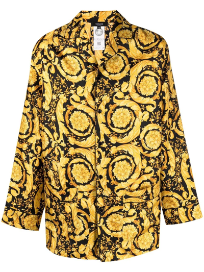 Versace Baroque Pattern-print Silk Pyjama Shirt In Black Gold