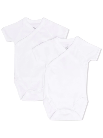 Petit Bateau Babies' V-neck Short-sleeve Body In White