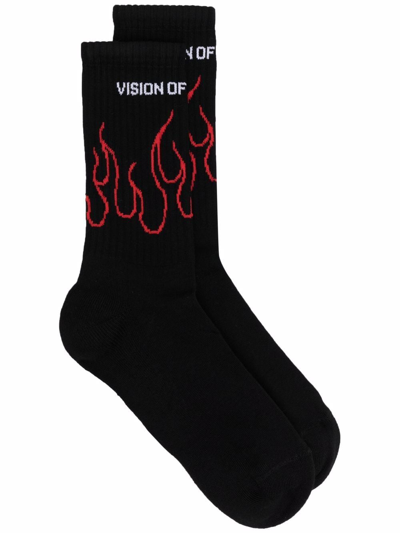 Vision Of Super Flame-intarsia Knit Socks In Black