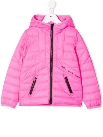 Diesel Kids' Hooded Zip-up Padded Jacket In Pink