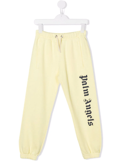 Palm Angels Kids' Logo-print Track Trousers In Yellow