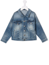 Palm Angels Blue Denim Jacket With White Print In Blue