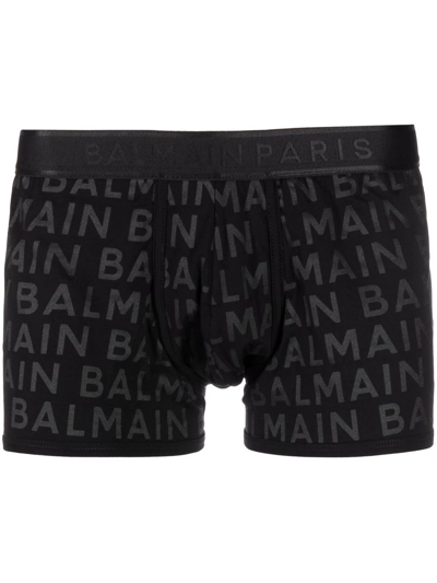 Balmain Logo-print Cotton Boxer Shorts In Black