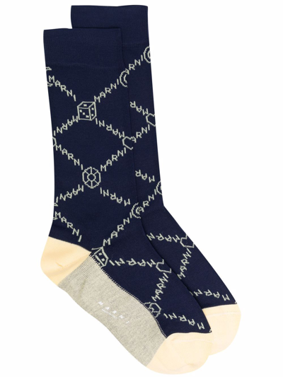 Marni Logo-jacquard Socks In Blue