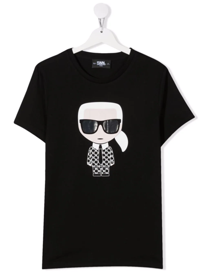 Karl Lagerfeld Kids' Ikonik-print Short-sleeve T-shirt In Black