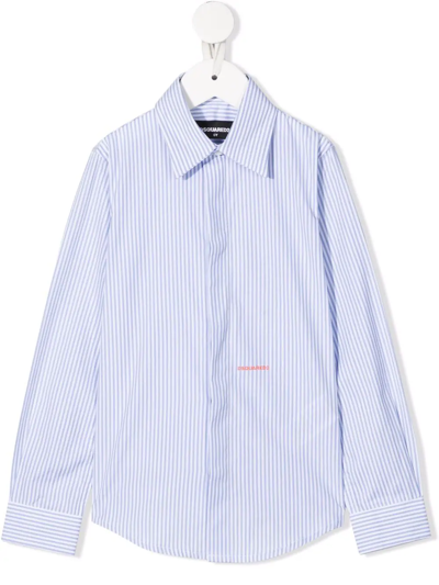 Dsquared2 Teen Striped Long-sleeve Shirt In 蓝色