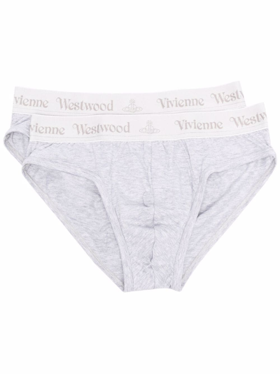 Vivienne Westwood Logo-jacquard Twin-pack Briefs In Grey