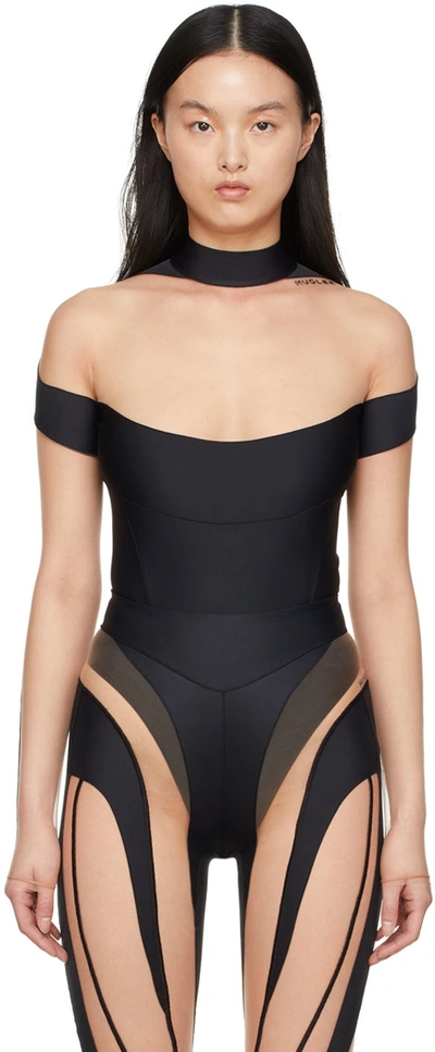 Mugler Illusion Neckline Color-block Bodysuit Black And Nude In 19991 Black Nude 01
