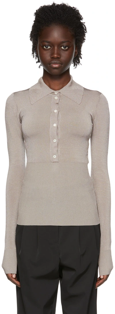 Peter Do Classic-collar Front-button Knitted Top In Grey