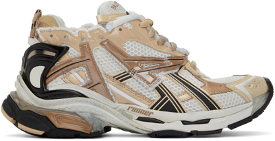 Balenciaga Runner Gold Distressed Panelled Mesh Sneakers In Beige