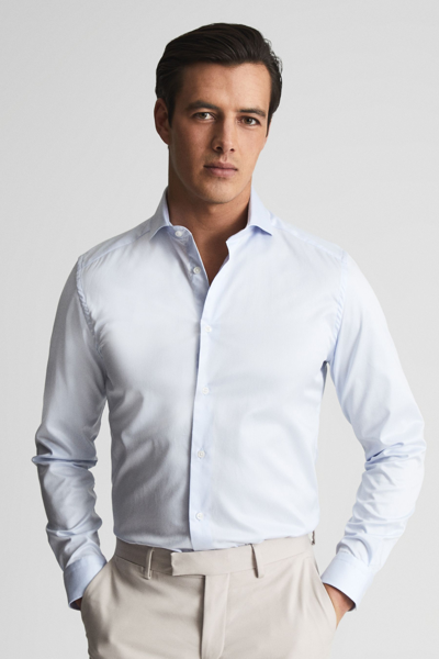 Reiss Storm Slim Fit Two Fold Twill Shirt In Soft Blue
