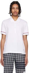 Thom Browne Short-sleeved Navy Polo Shirt With Patch In 100 White