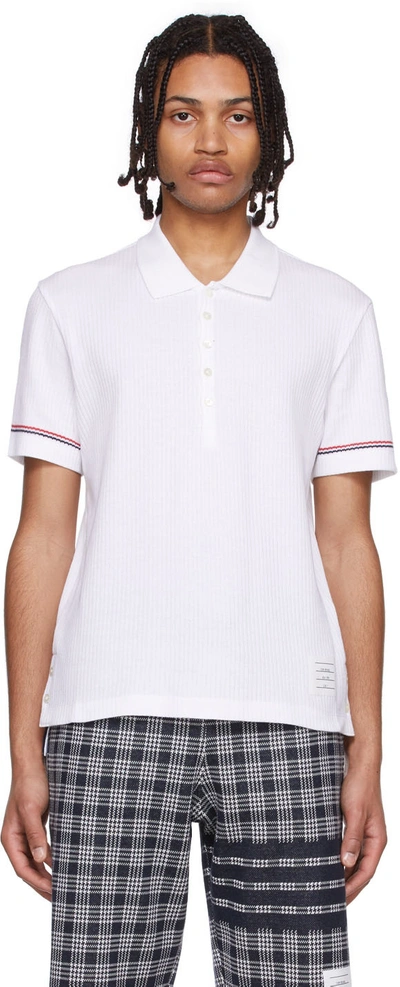 Thom Browne White Rwb Ribbed Cotton Polo Shirt