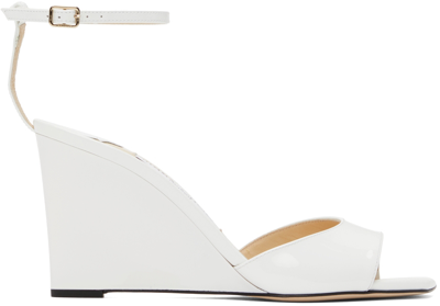 Jimmy Choo Brien Patent Ankle-strap Wedge Sandals In Latte