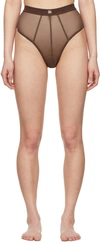 Dolce & Gabbana High-waisted Tulle Briefs With Dg Logo In M0774 Brown