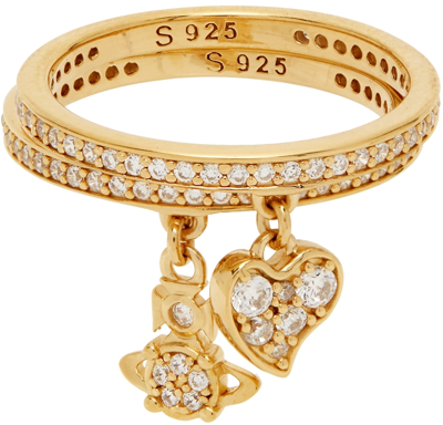 Vivienne Westwood Gold Heart Orb Bandita Ring Set In Gold White Cz