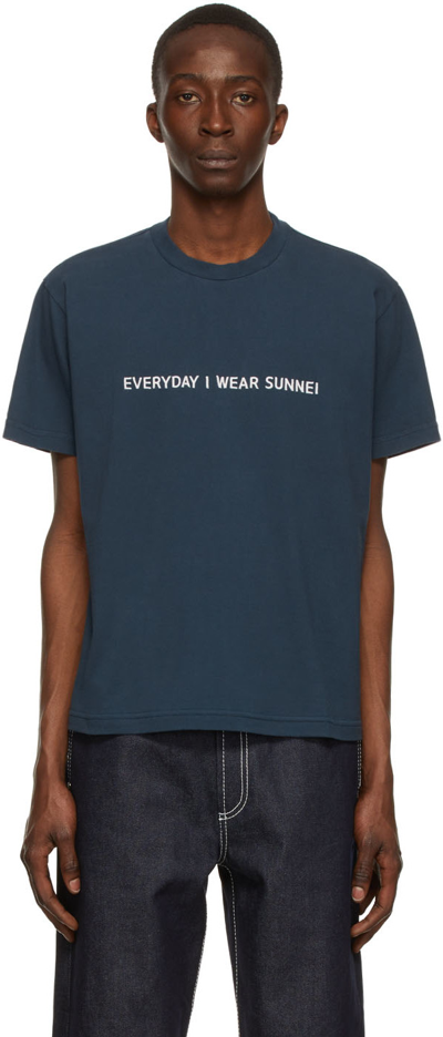 Sunnei Logo Print Cotton Jersey T-shirt In Blue