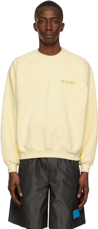 Sunnei Light Yellow Crewneck Sweatshirt With Logo Print In Camel