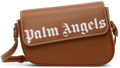 Palm Angels Brown Logo Crash Shoulder Bag In Brown/white