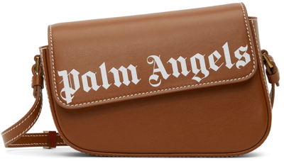 Palm Angels Brown Logo Crash Shoulder Bag In Brown White
