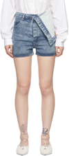 Y/project Draped-waist Stonewashed-denim Shorts In Ice Blue