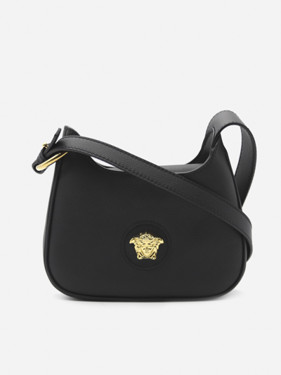 Versace La Medusa Small Leather Shoulder Bag In Black