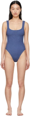 HUNZA G BLUE NYLON ONE-PIECE SWIMSUIT