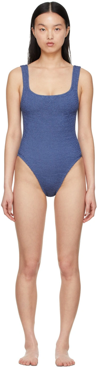 Hunza G Blue Square Neck One-piece Swimsuit