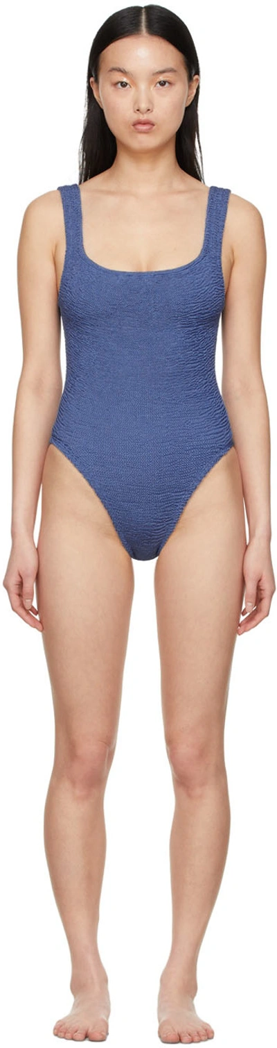 Hunza G Square Neck One Piece Swimsuit In Metallic Denim