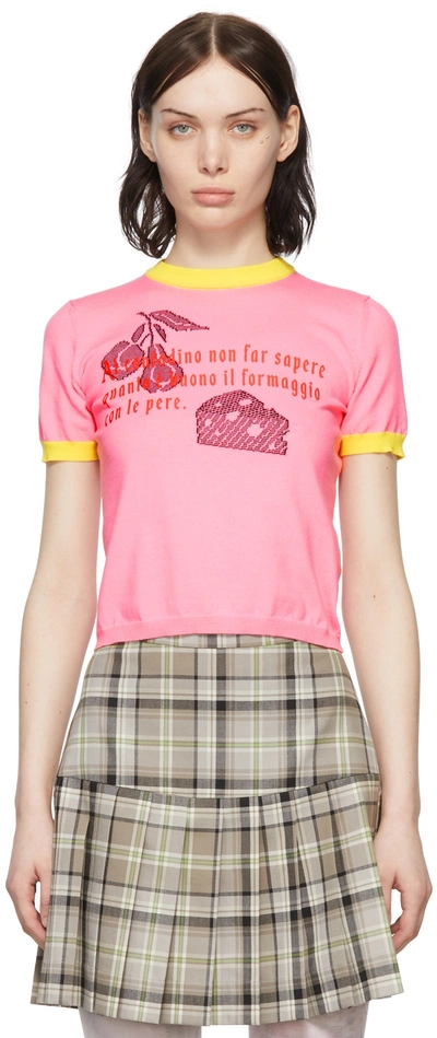 Cormio Knit T Shirt With Intarsia And Contrast Details In Pink