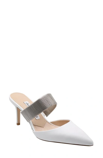 Charles David Alfie Pointed Metal-strap Suede Mules In White