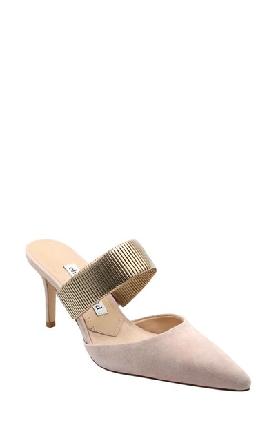 Charles David Alfie Pointed Metal-strap Suede Mules In Pinkish