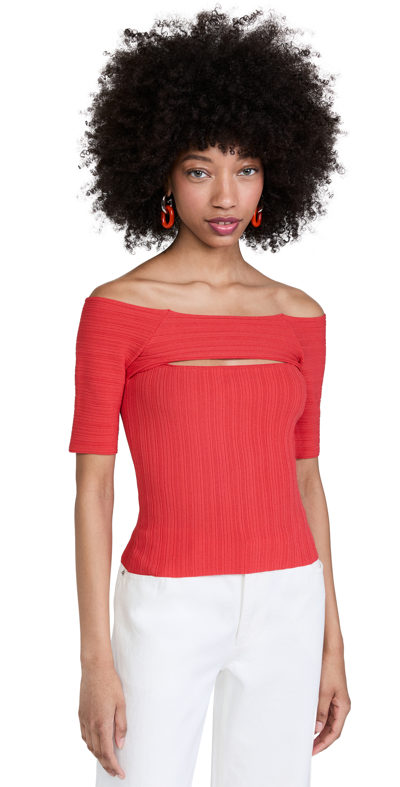 Stella Mccartney Off-shoulder Ribbed Cutout Top In Coral Red