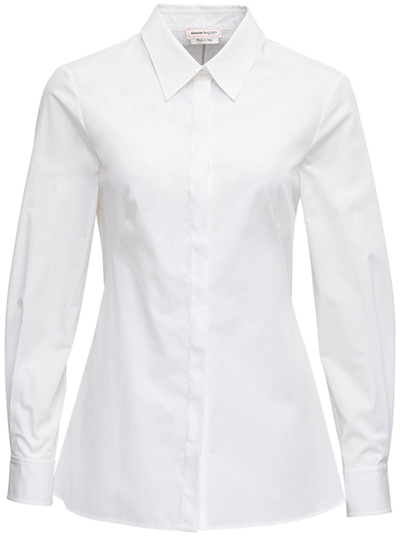 Alexander Mcqueen White Flared Cotton Poplin Shirt With Back Laces