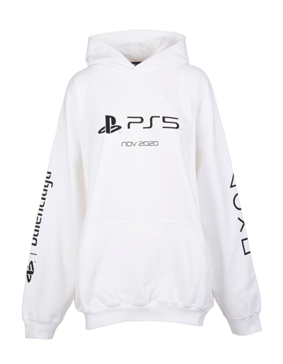 Balenciaga X Sony Playstation 5 Oversize Cotton Hoodie In White/black