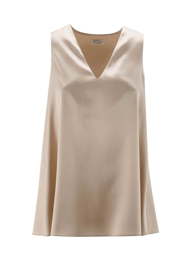 Brunello Cucinelli Top With Monile Detail In Nude